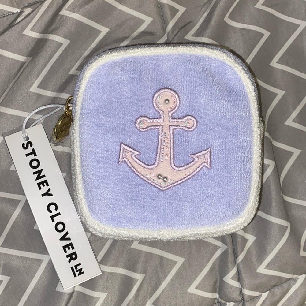 NWT Stoney Clover Lane Mini High Tide Terry Embellished Anchor Pouch